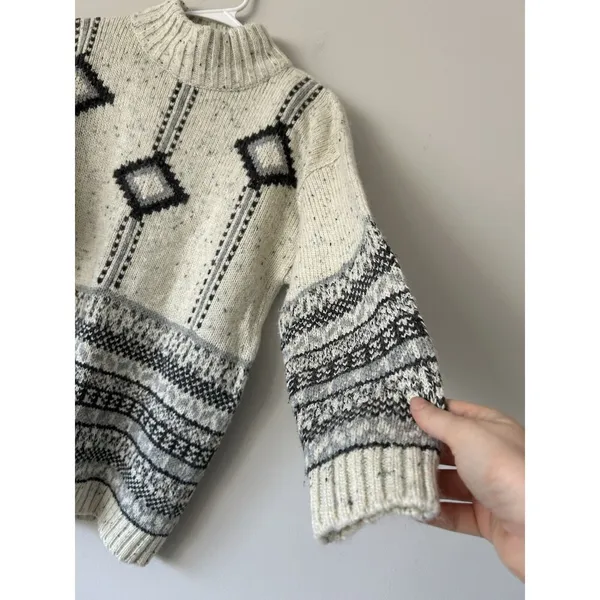 Fabrizio Vintage Wool Blend Grandpa Nordic Fair Isle Mock Neck Sweater Size M - Image 3