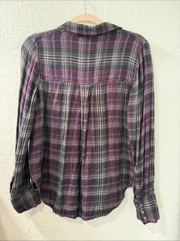 Free People Joplin Plaid Button Down Shirt Size Small - Image 3