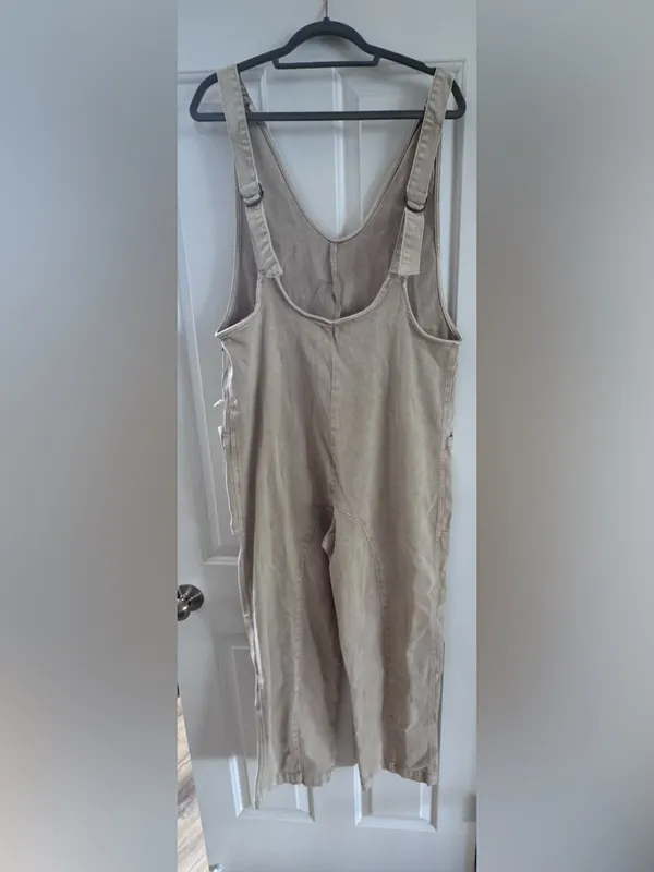 Zenana Outfitters NWOT Beige Linen-Blend Pinafore Jumpsuit - Image 4