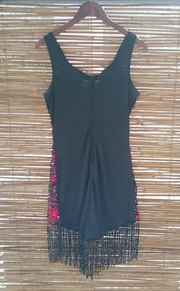 Spirit S/M Halloween Costume Fringe Red Black Flapper Dress w Beaded Frunge - Image 3