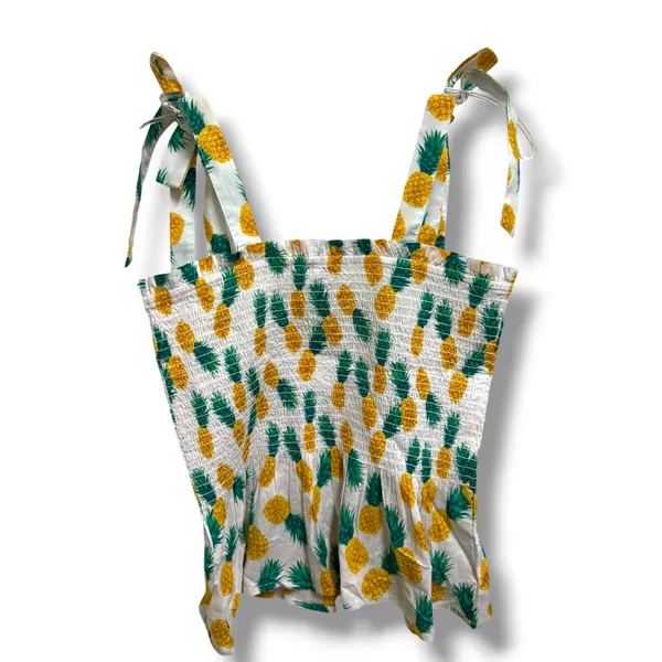 J.Crew Factory S Pineapple Smocked Tie Shoulder Peplum Tank Top White - Image 6