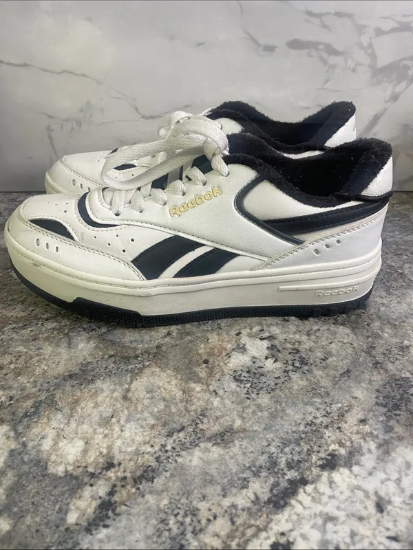 Reebok White and Black Court-Style Leather Sneakers - Image 4