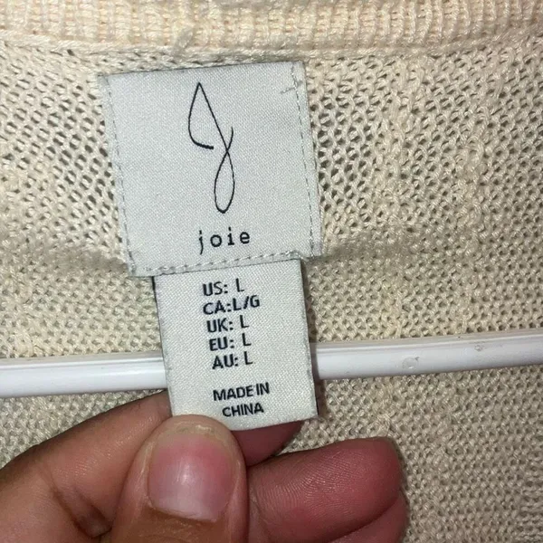 Joie Linen Blend Cream Short Sleeve Open Knit Flowy Cardigan Large Boho #800 - Image 3