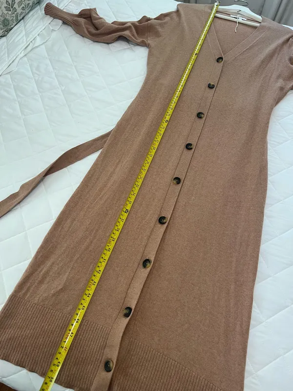 Boden Knit Midi Dress Brown Belted Button Front V Neck Minimalist Classic Size 8 | $190 | NWOT - Image 7