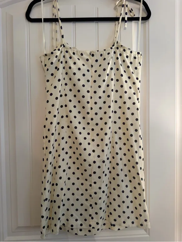 Polka Dot Tie-Strap Mini Dress in Cream and Black - Image 3