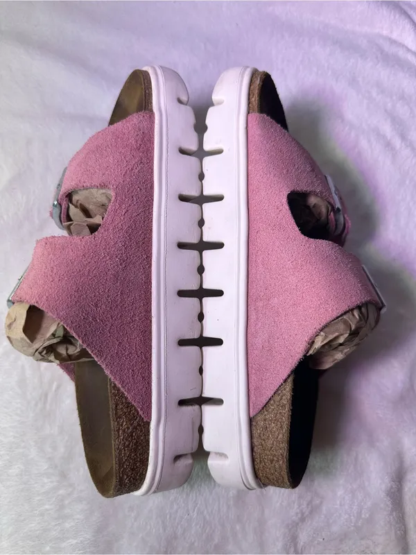 Papillio Pink Suede Double-Buckle Slide Sandals - Image 9