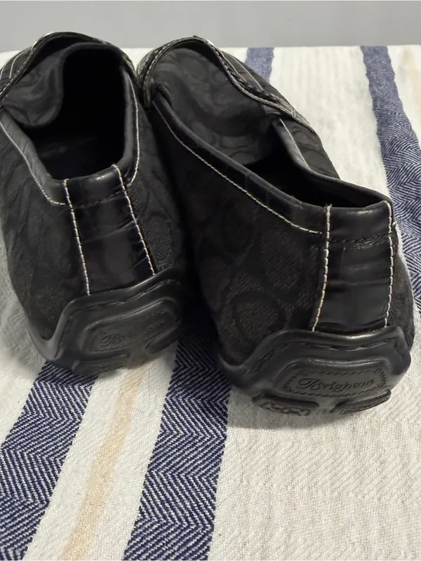 Brighton Black Monogram Slip On Loafers Shoes Made in Italy Leather Trim - Image 5