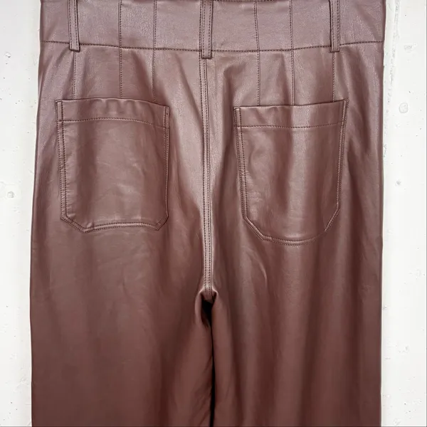 Anthropologie Maeve Colette Faux Leather Cropped Wide Leg Pants Brown Size 28 - Image 7