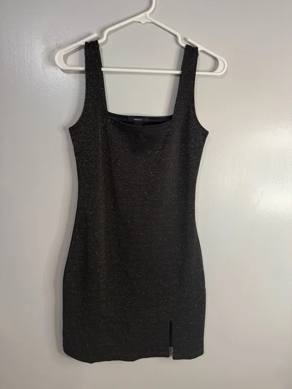 Forever 21 Black Sparkle Mini Dress with Subtle Slit Size Small - Image 10