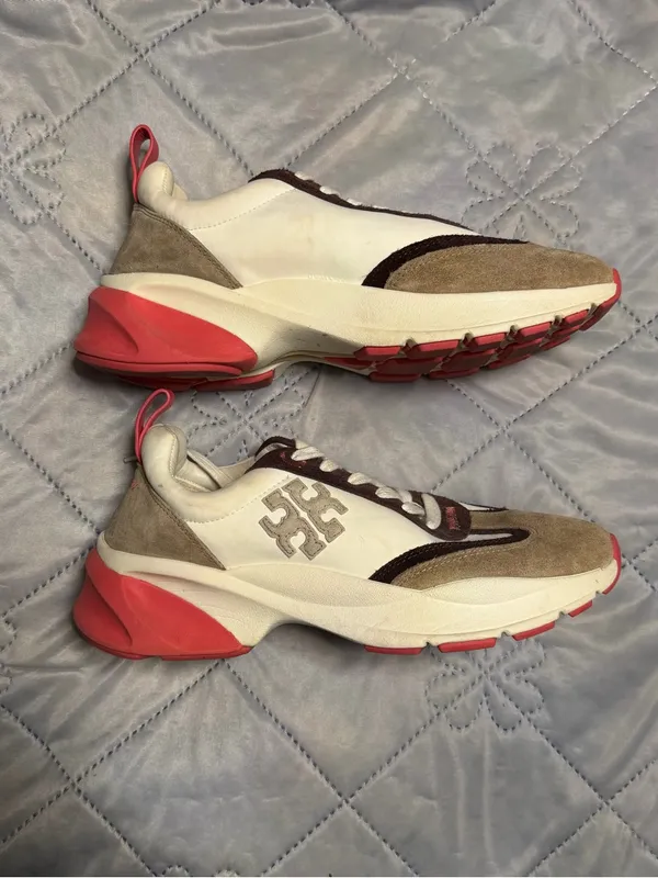 Tory Burch Sneakers Suede Shoe Beige Cream Pink Womens Size 8 - Image 2