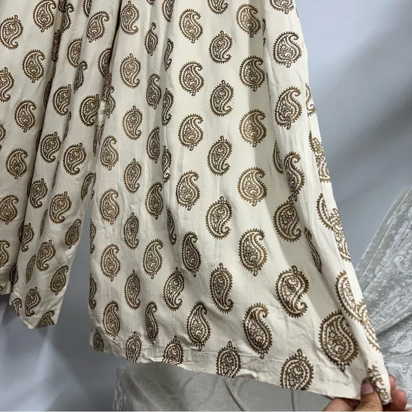Paisley Cream l/xl wide flare leg pants resort wear elastic waist drawstring - Image 5