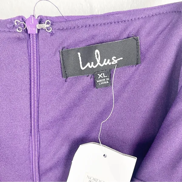 LULUS Great Things Purple Ruffled Trim High Neckline Bodycon Dress XL Party Boho - Image 3