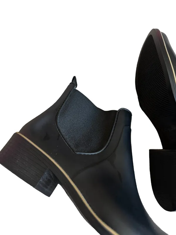 Kate Spade Black Rubber Chelsea Rain Boots Ankle Booties Gold Size 9 Women's - Image 9