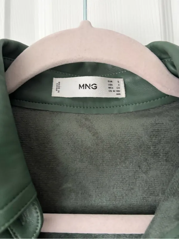 Mango Green Short Sleeve Leather Shirt Dress - Image 2