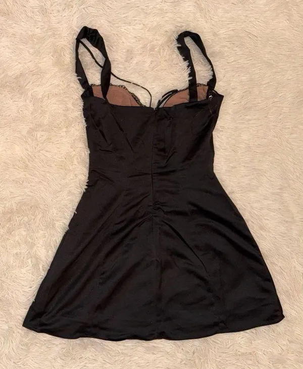 NWOT HOUSE OF CB 'Adriana' Black Satin And Lace Mini Dress sz XS Plus Cup - Image 6