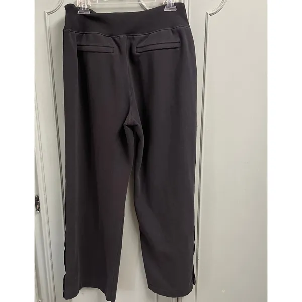 Athleta Retroplush Sweatpants Velour Trim Snap Hem Wide Leg Size Large Black - Image 2