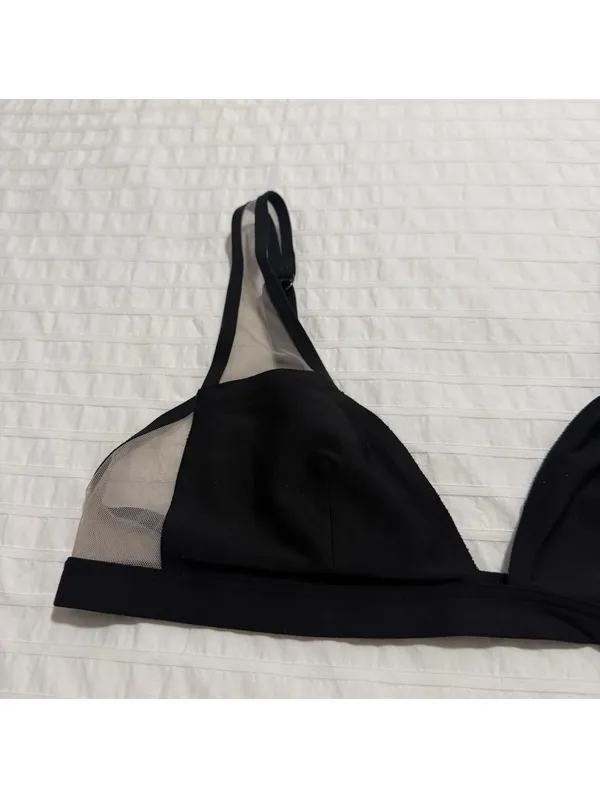Victoria's Secret Unlined Bralette Sz M Medium Black With Nude Mesh - Image 3