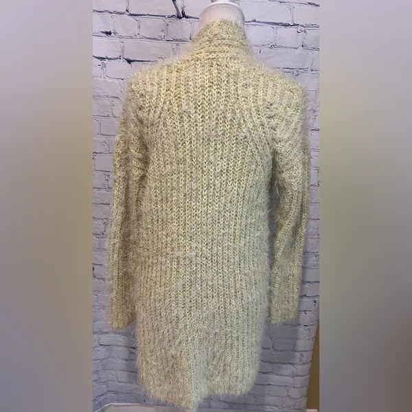 Anthropologie Women larkin Shimmer Knit Cardigan M Yellow Fuzzy Cozy - Image 4