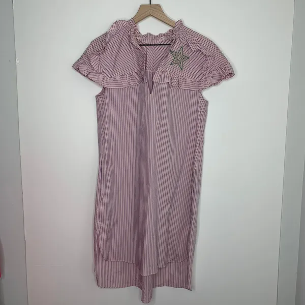 Sandro Striped Ruffled Cotton Rose Shirt Midi Dress Womens 2 - Image 3