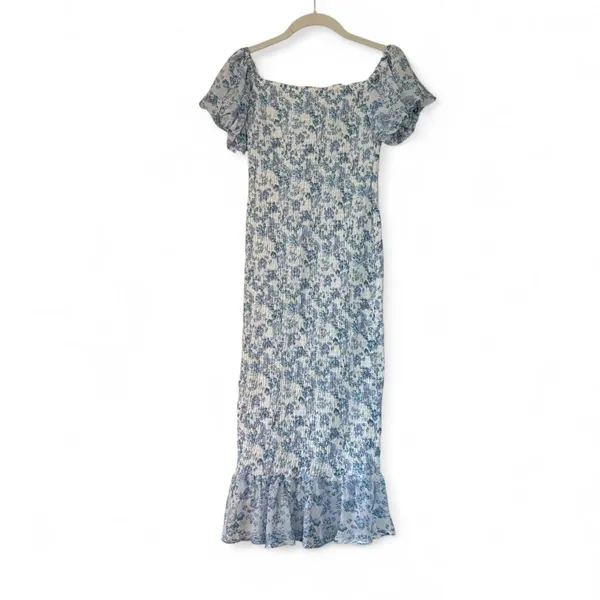 Hello Molly‎ NWT Blessings Midi Dress Blue Floral Off the Shoulder Ruffle Medium - Image 2