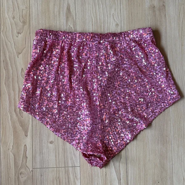 Sparkling Pink Sequin Athletic Shorts Size M - Image 3