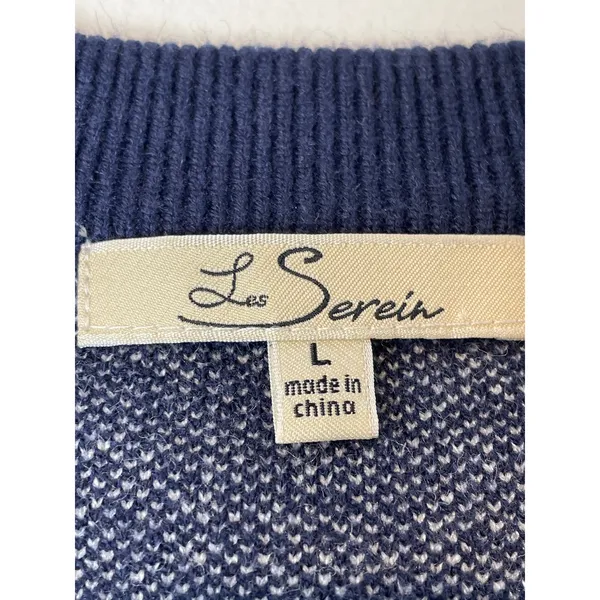 Les Serein Size L Navy Knit Sweater with Cream Polka Dots - Image 2