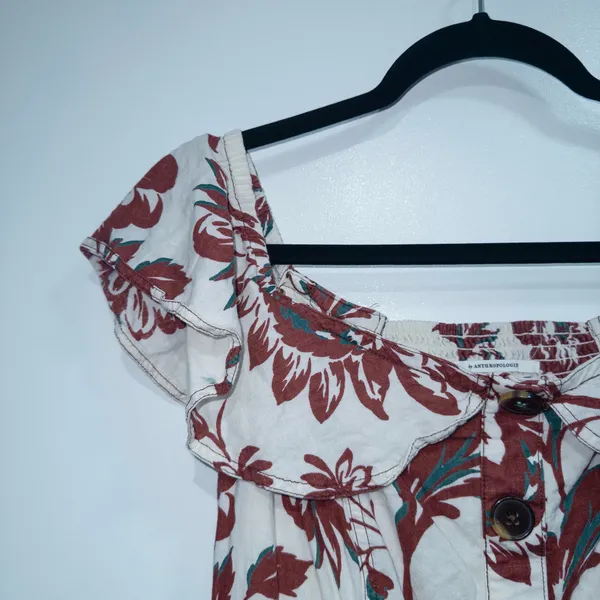 Anthropologie Cream & Red Floral Oahu Off The Shoulder Midi Dress Size 6 - Image 3