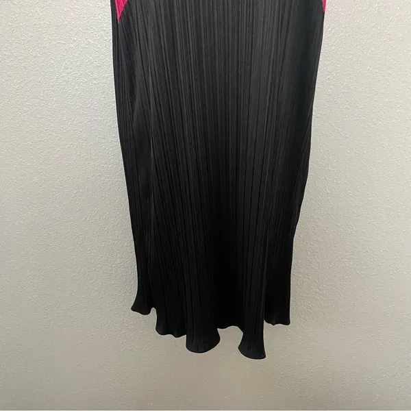 Vintage 20s Style Art Deco Artsy Pink Black Colorblock‎ Pleated Midi Dress 13/14 - Image 3