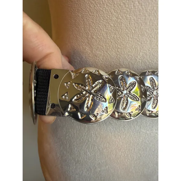 Vintage Silver Sand Dollar Stretch Belt Coastal Nautical Deadstock NWT boho Y2K‎ - Image 2