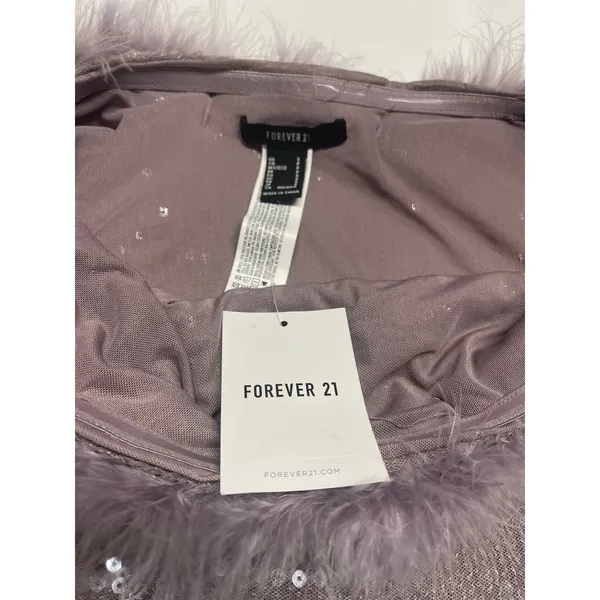 Faux Fur-Trim Sequin Crop Top by Forever 21, size small - Image 6