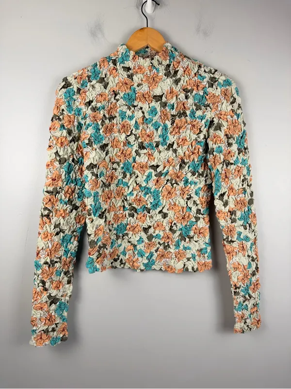 Anthropologie Dolan Left Coast Printed Pebble-Smocked Turtleneck Top size small - Image 3