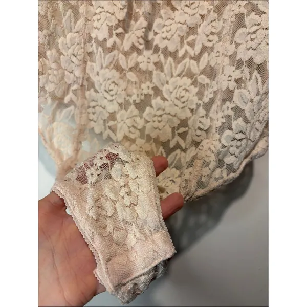 Free People Strike a Pose Bodysuit Peach Blush Lace Detail Tie Cutout Size XS - Image 7