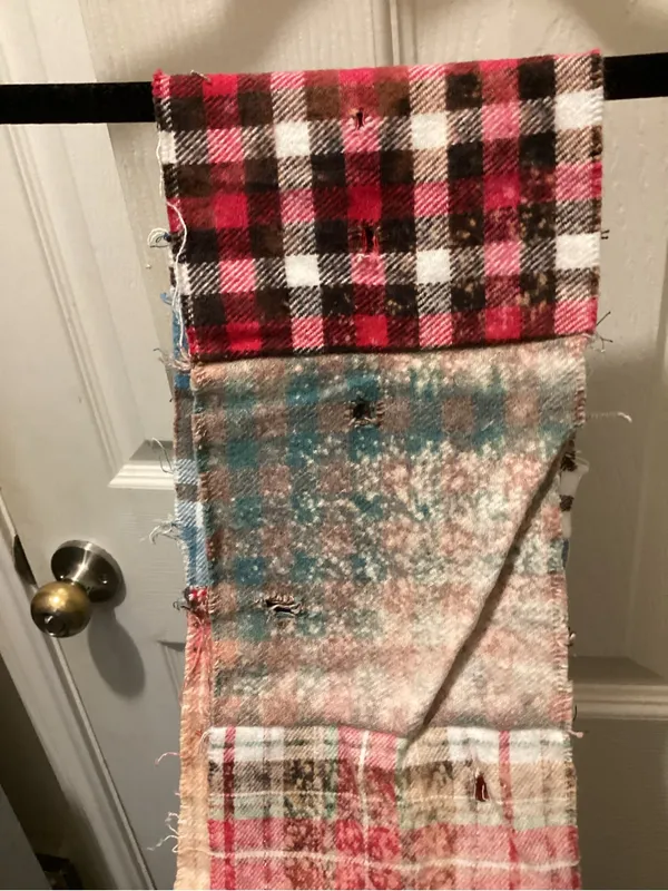 Plaid Patchwork Fringe Scarf in Red, Blue & Brown Red - Image 7