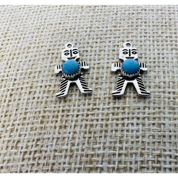 JP Sterling Silver Turquoise Pierced Earrings‎ Pendant Charm Southwestern Tribal - Image 10