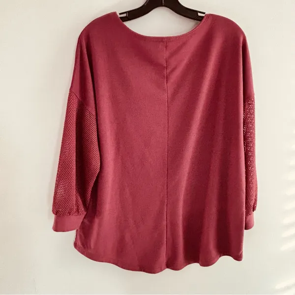 LIVE WELL Lifestyle Mesh Sleeve Sweatshirt Pullover Top Burgundy Wine Size L - Image 6