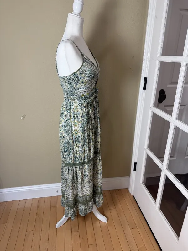 Angie Boho Tiered Cut Out Floral Dress Green Size Small - Image 6