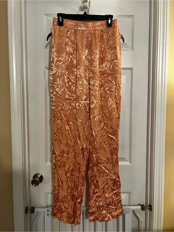Jacquard Wide-Leg Pajama Pants in Peach - Image 2