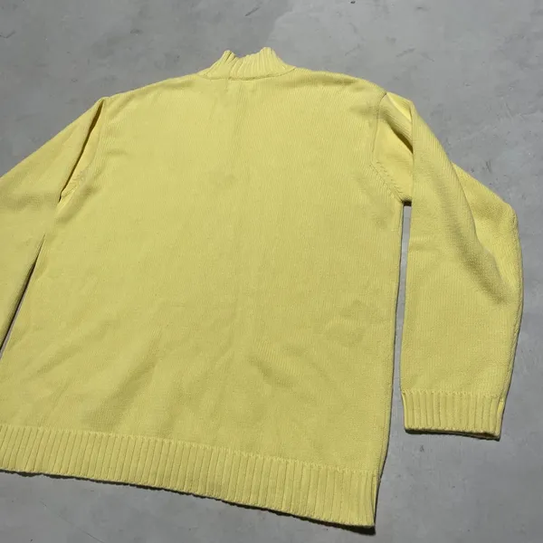 Polo Lauren Ralph Lauren Unisex 1/4 Zip Yellow Knit Cotton Sweater SZ XL Crest - Image 9