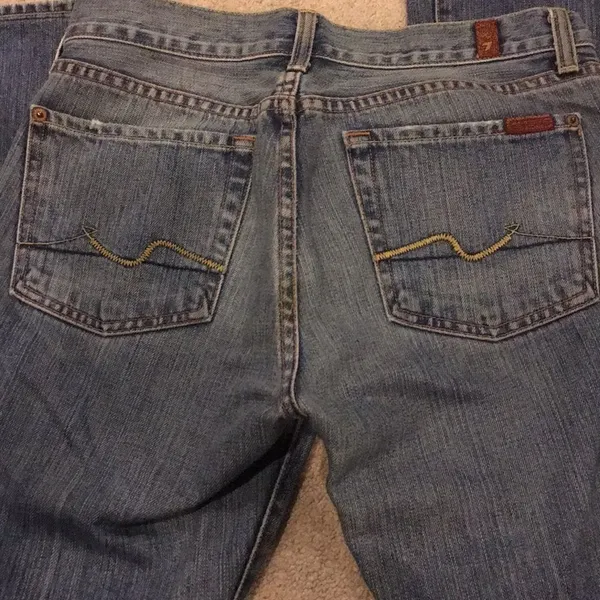 7 For All Mankind Flare Worn Wash Jeans - Image 5