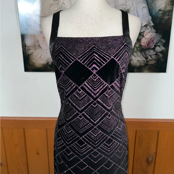 Beautiful Vintage 90s CDC Glitter Velvet Prom Gown! - Image 3