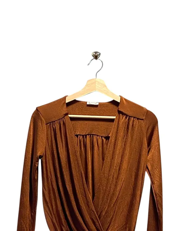 Free People Turnt Faux Wrap Bodysuit Rust Size XS Revolve Minimalist Neutral - Image 6