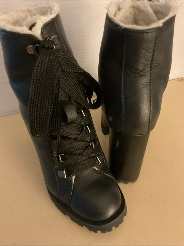 SCHUTZ women Black leather Platform combat Zhara heel boots US 7.5 Narrow - Image 10