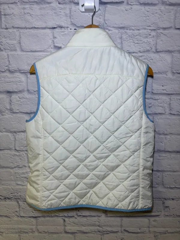 Lands End Vest Women's Size Med 10/12 White Blue Quilted Warm Full Zip Primaloft - Image 5