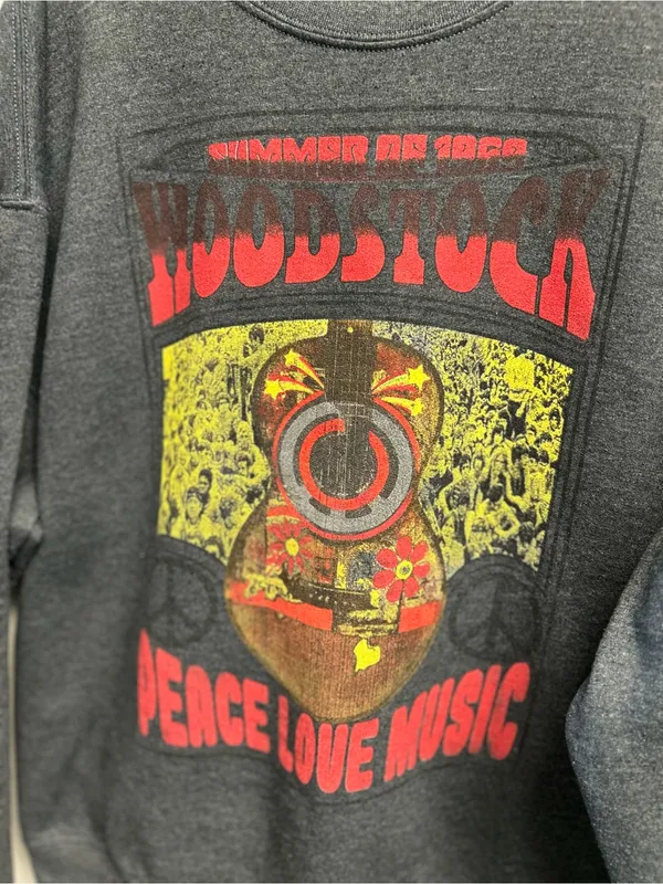 Woodstock Peace Love Music Graphic Crewneck Sweatshirt - Charcoal - Image 2