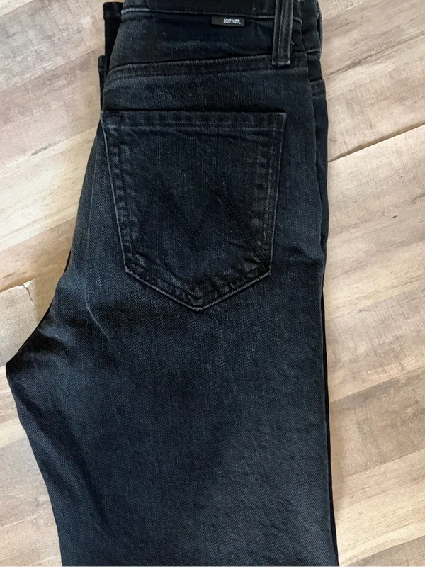 MOTHER The Tomcat Jeans Size 25 Black High Rise Straight Button Fly Denimu - Image 6