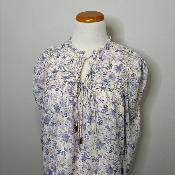 Anthropologie Bishop+Young Floral Sydney Blouse Front Ties Flowy Peasant‎ Top XS - Image 3