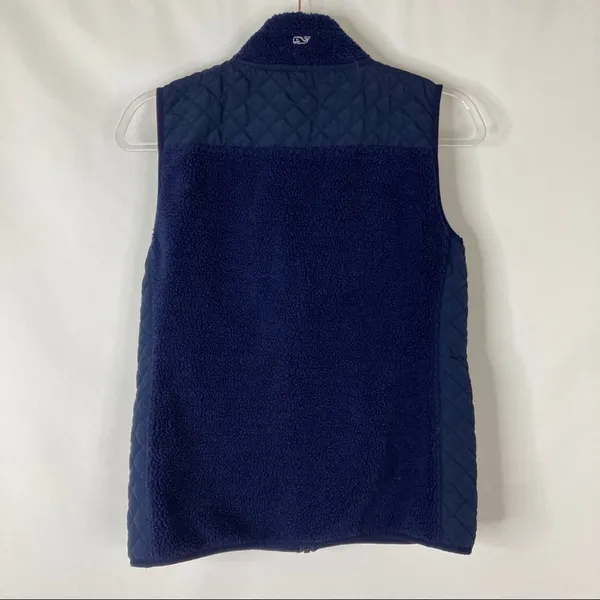 Vineyard Vines Navy Blue Fleece Winter Vest Quilted Polyester Womens X-Small - Image 6