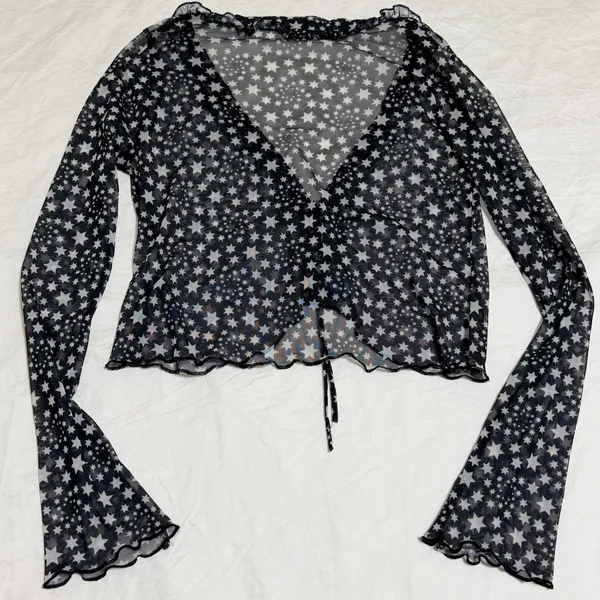 Free People Marne Star Sheer Mesh Top Women Small Black White Celestial Festival - Image 4