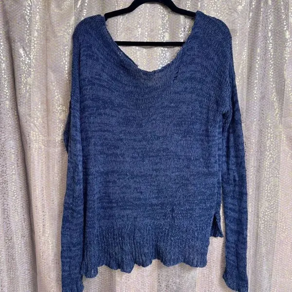 Vintage Abercrombie & Fitch Navy Blue Knit Distressed Boho Grunge Sweater XS/S - Image 2