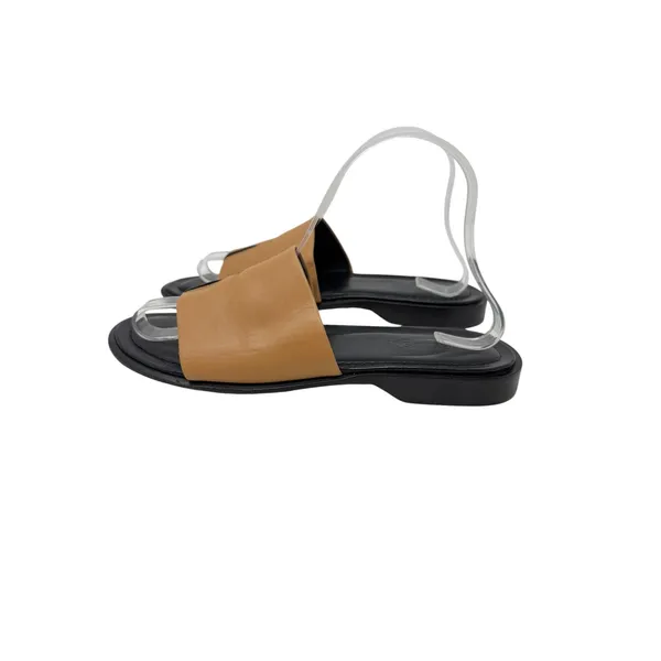 Tod's Leather Toe Ring Flat Slide Sandals Tan Black Made in Italy Size 8 - Image 11